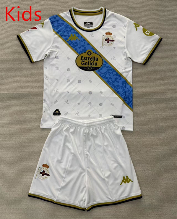 2025-2026 Deportivo La Coruña 2nd Away White Kids/Youth Soccer Uniform-AY