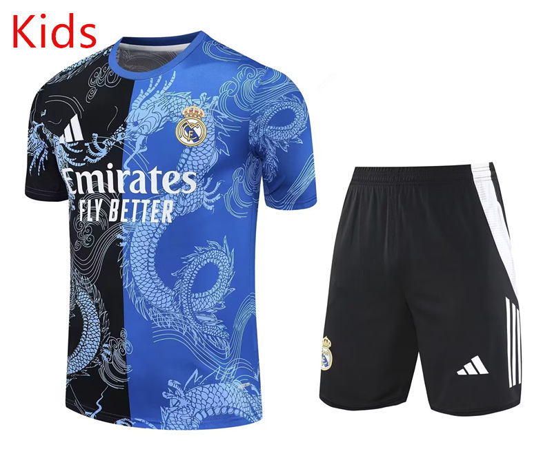 25-26 Real Madrid Blue Dragon Pattern Kids/Youth Soccer Training Uniform-418