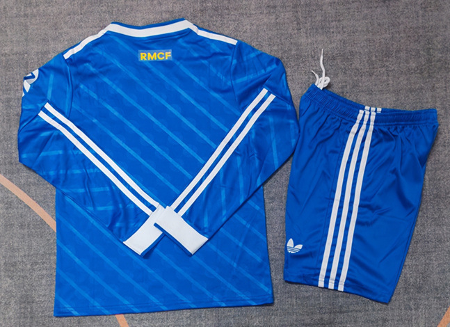 2025-2026 Real Madrid 2nd Away Blue LS Kids/Youth Soccer Uniform-9484