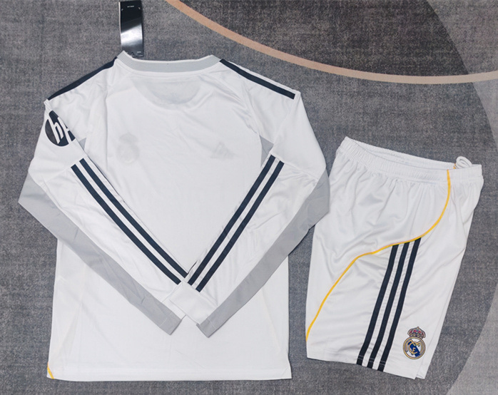 2025-2026 Real Madrid Home White LS Kids/Youth Soccer Uniform-9484
