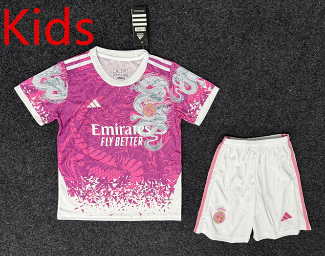 25-26 Special Edition Real Madrid Pink&White Kids/Youth Soccer Uniform-GB