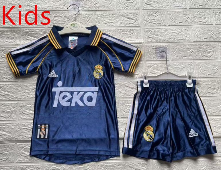 Retro Version 98-00 Real Madrid 2nd Away Royal Blue Kids/Youth Soccer Uniform-5074