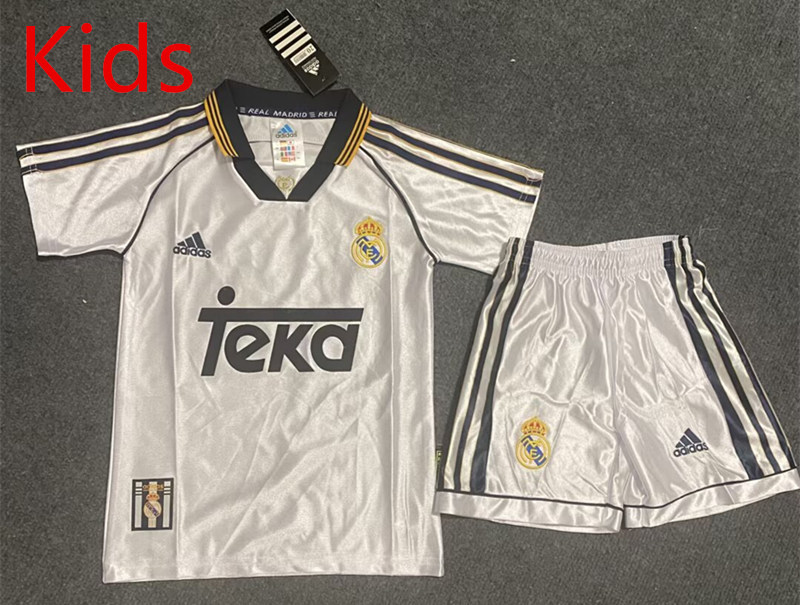 Retro Version 99-00 Real Madrid Home White Kids/Youth Soccer Uniform-5074