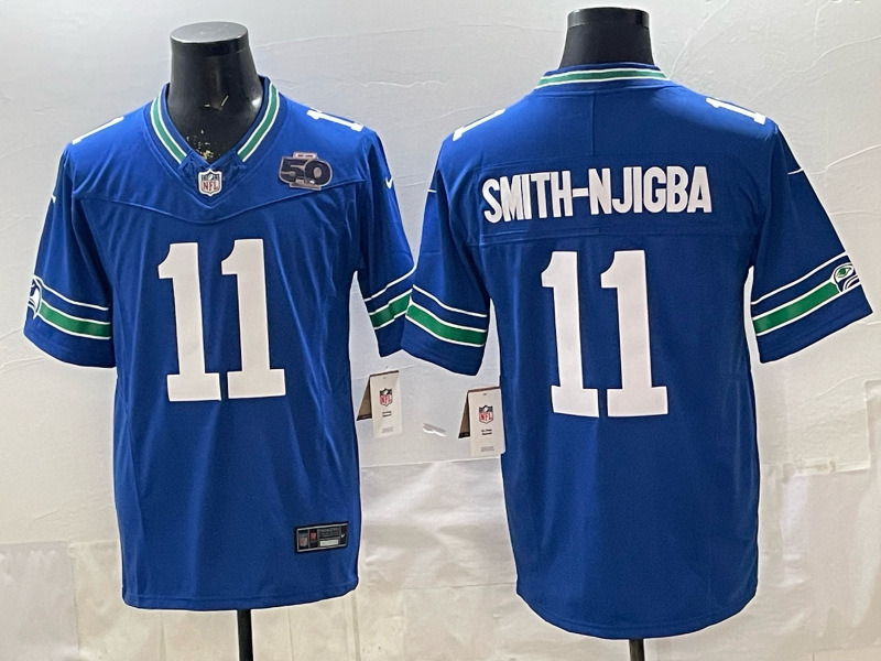 (Logo2) Seattle Seahawks Retro 3 Generations Blue #11 NFL Jersey-0840