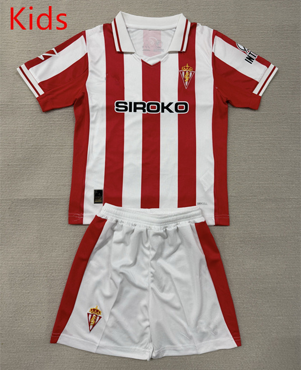 25-26 Sporting de Gijón Home Red&White Kids/Youth Soccer Uniform-AY
