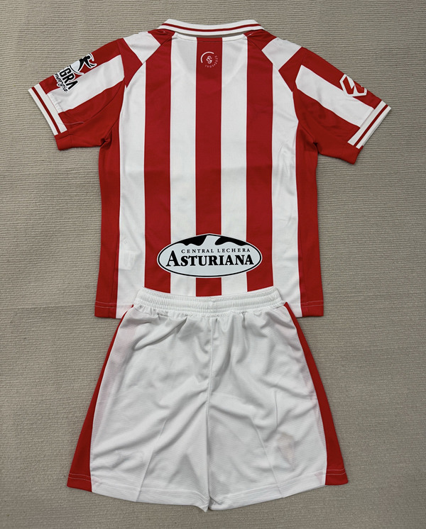 25-26 Sporting de Gijón Home Red&White Kids/Youth Soccer Uniform-AY