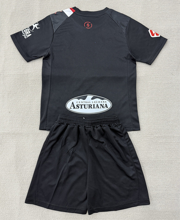 25-26 Sporting de Gijón Away Black Kids/Youth Soccer Uniform-AY
