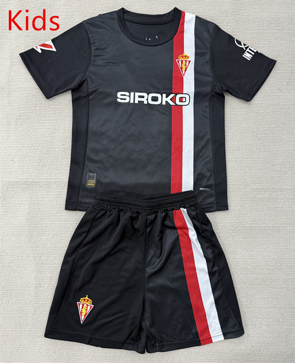 25-26 Sporting de Gijón Away Black Kids/Youth Soccer Uniform-AY