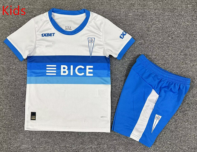 26-27 CD Universidad Católica Home White&Blue Kids/Youth Soccer Uniform-7809