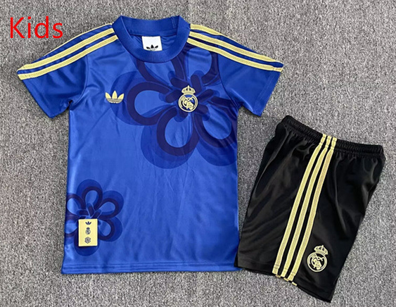 25-26 Commemorative Version Real Madrid Blue White Kids/Youth Soccer Uniform-7809