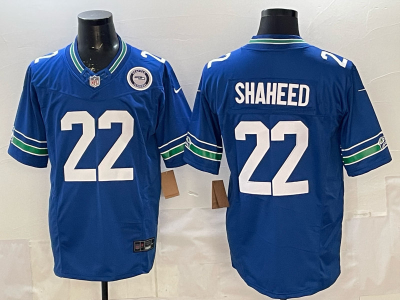 (Logo3) Seattle Seahawks Retro 4 Generations Blue #22 NFL Jersey-0840