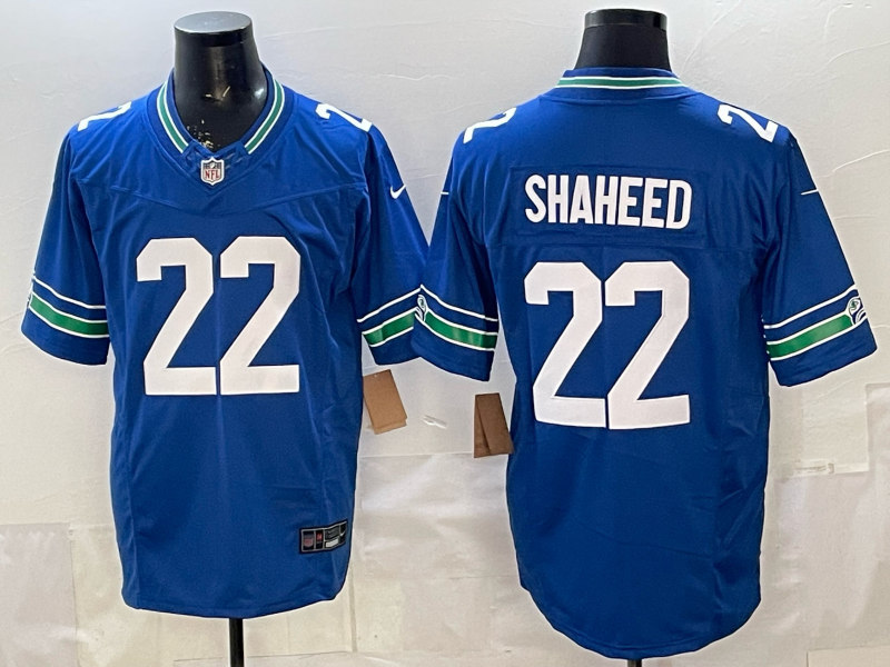 (Logo 2) Seattle Seahawks Retro 4 Generations Blue #22 NFL Jersey-0840