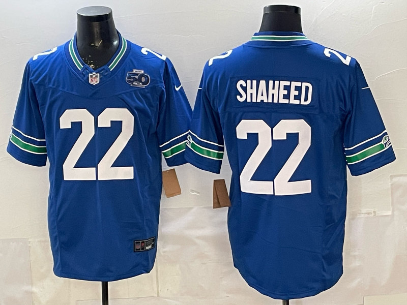 (Logo1) Seattle Seahawks Retro 4 Generations Blue #22 NFL Jersey-0840