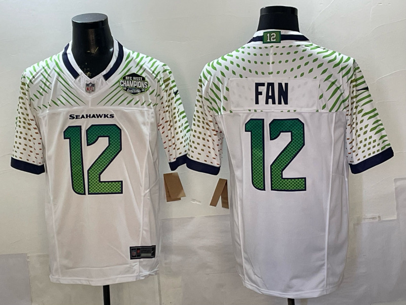 (Logo1) Retro Version Seattle Seahawks 5 Generation White #12 NFL Jersey-0840