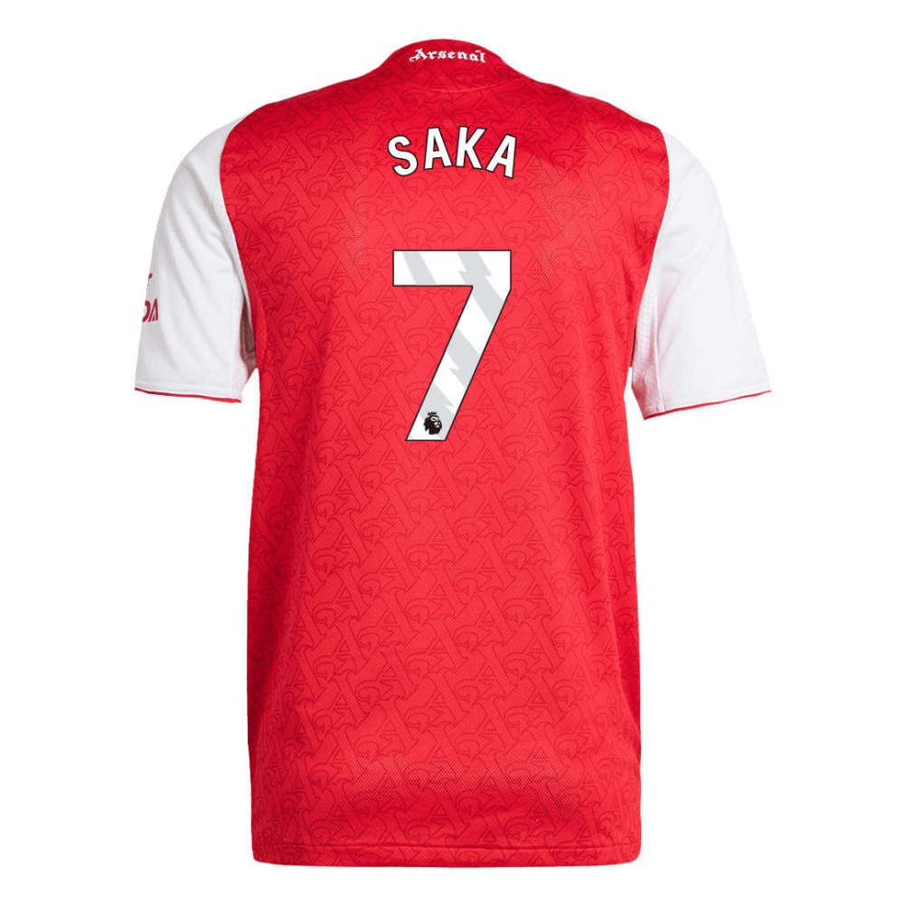 Front view of the 25-26 Arsenal home red player-style jersey with SAKA #7, featuring a slim fit and bold red design