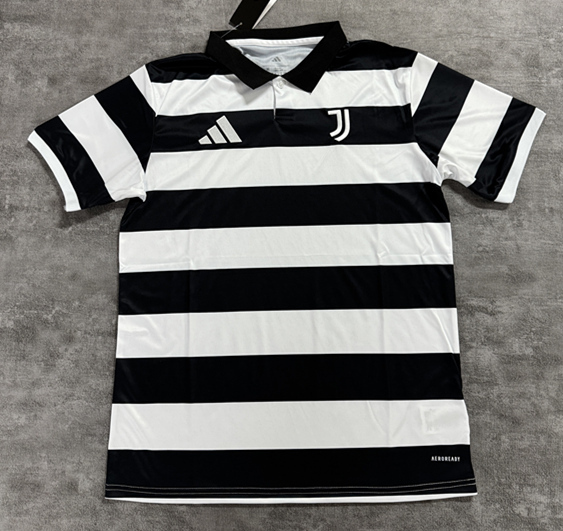 (S-4XL) 25-26 4nd Away Juventus Black&White Stripe Thailand Soccer Jersey AAA-4506