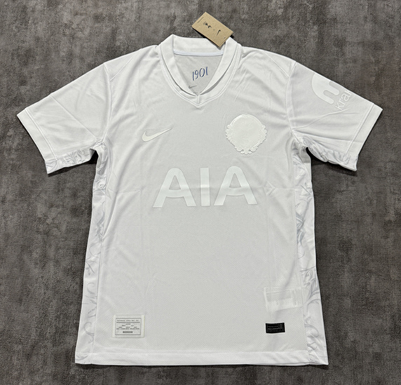 Front view of the Tottenham Hotspur 125th anniversary white soccer jersey with crest and anniversary-style detailing