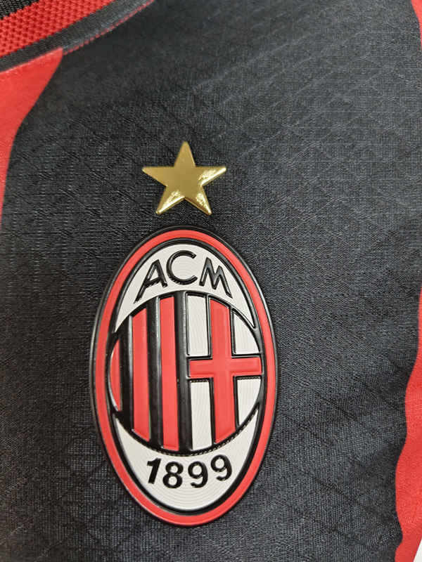 Close-up of the AC Milan inspired jersey fabric and chest detailing