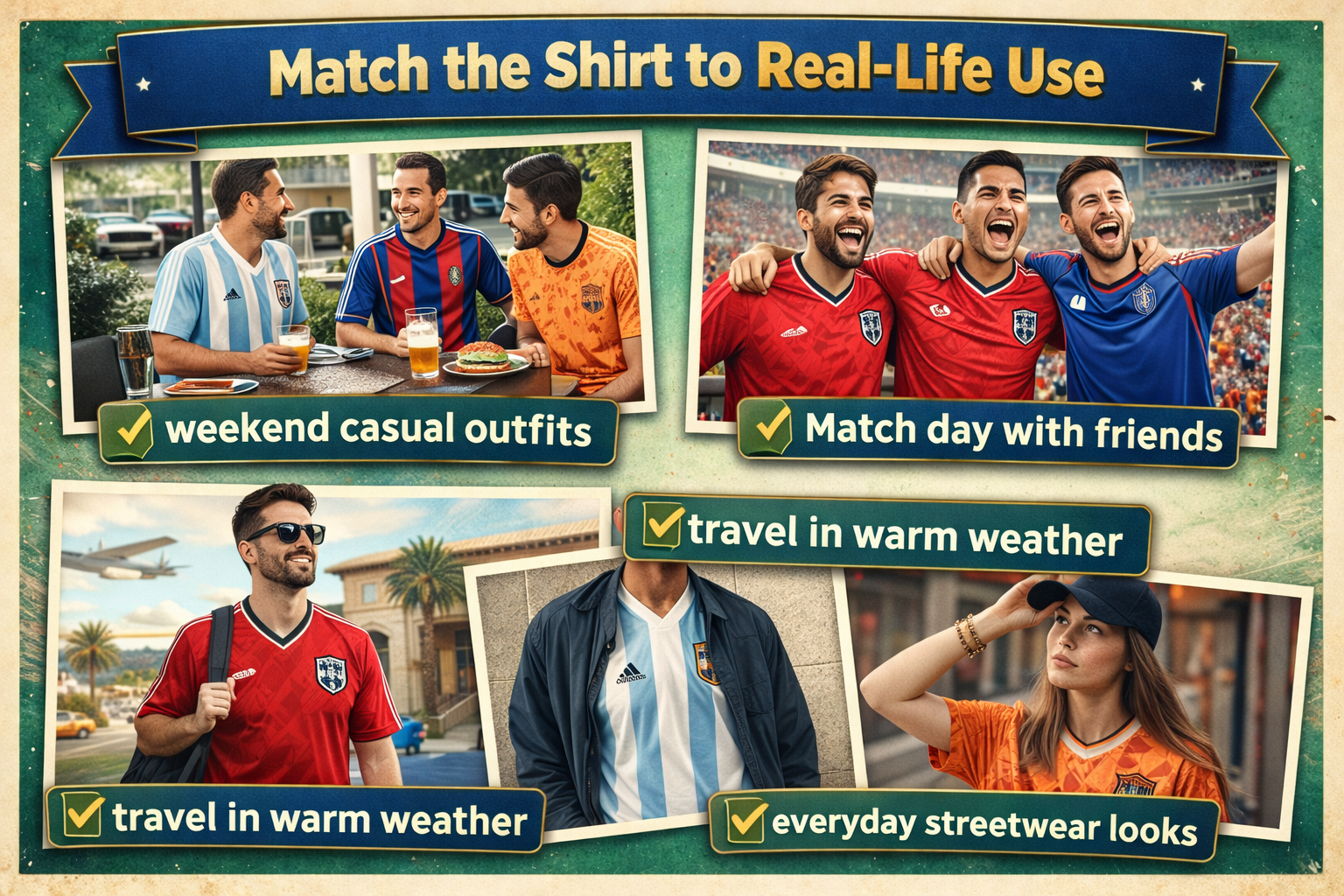 A guide on matching football/soccer jerseys to real-life outfits and occasions.