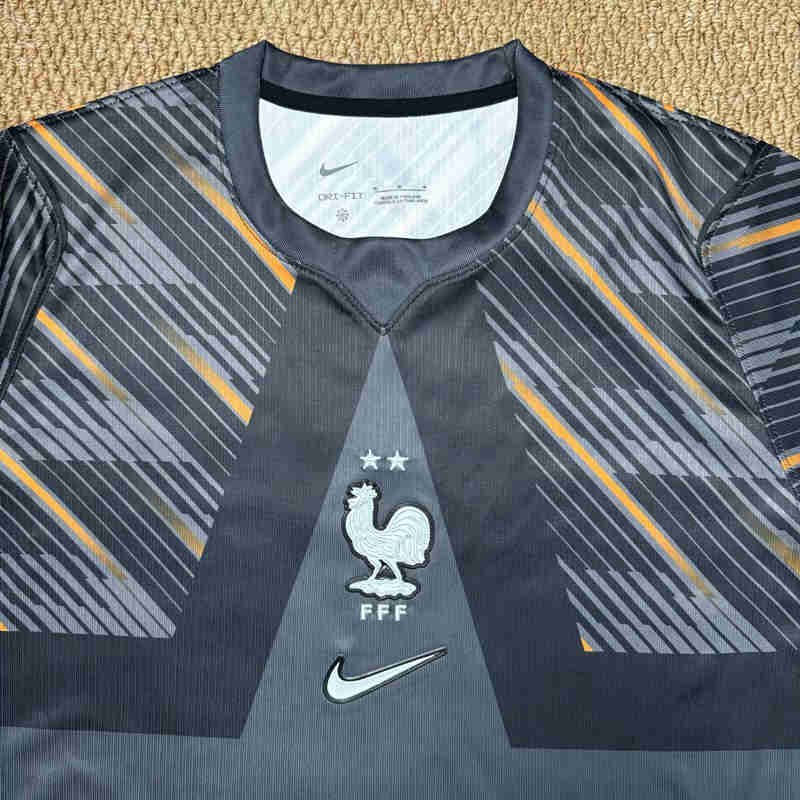 (S-4XL) 26-27 France Goalkeeper Black&Orange Thailand Soccer Jersey AAA-7810