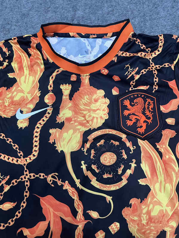 (S-4XL) 26-27 Collaboration Version Netherlands Black&Orange Thailand Soccer Jersey AAA-9527
