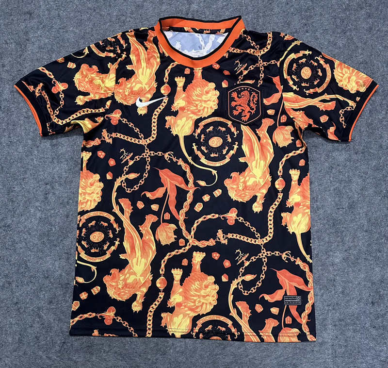 (S-4XL) 26-27 Collaboration Version Netherlands Black&Orange Thailand Soccer Jersey AAA-9527
