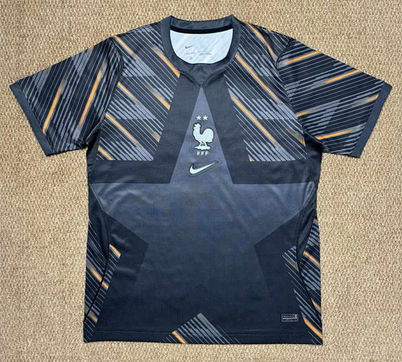 (S-4XL) 26-27 France Goalkeeper Black&Orange Thailand Soccer Jersey AAA-7810