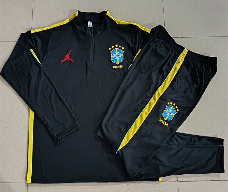 26-27 Brazil Black&Yellow Thailand Soccer Tracksuit Uniform-815