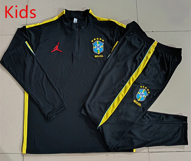26-27 Air Jordan Brazil Yellow&Black Kids/Youth Soccer Tracksuit-815