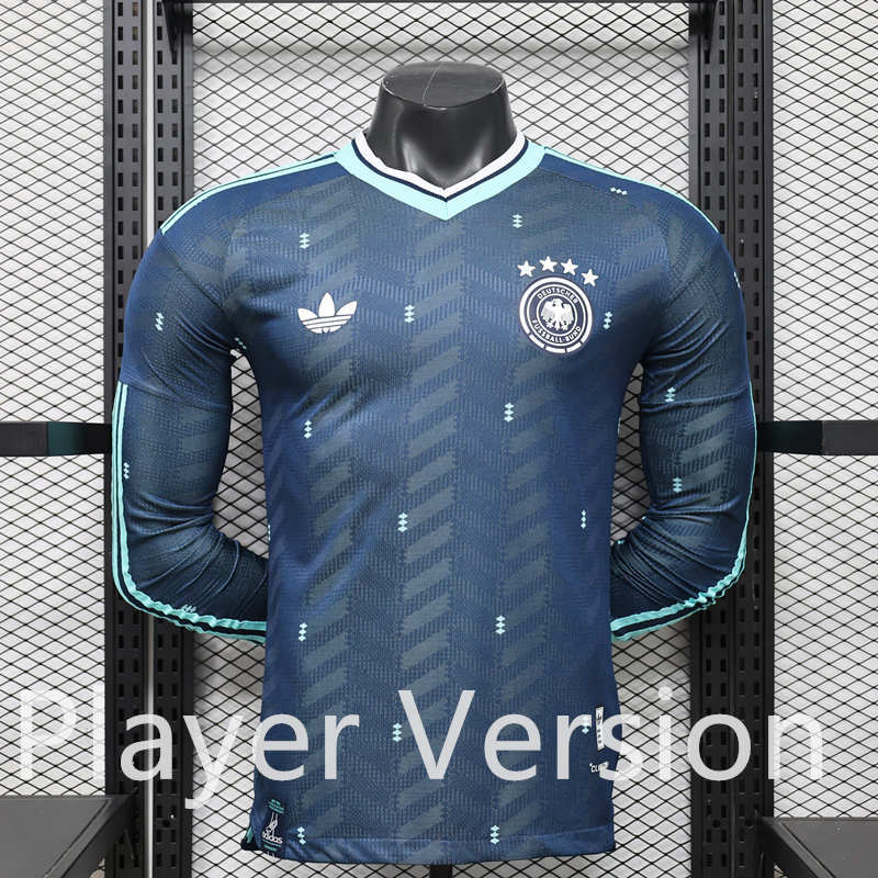 (S-3XL) 26-27 Player Version Germany Away Blue LS Thailand Soccer Jersey AAA-888