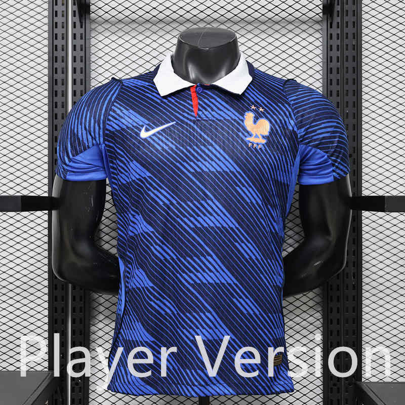 (S-4XL) 26-27 France Star Embroidered Home Blue Thailand Soccer Jersey AAA-888