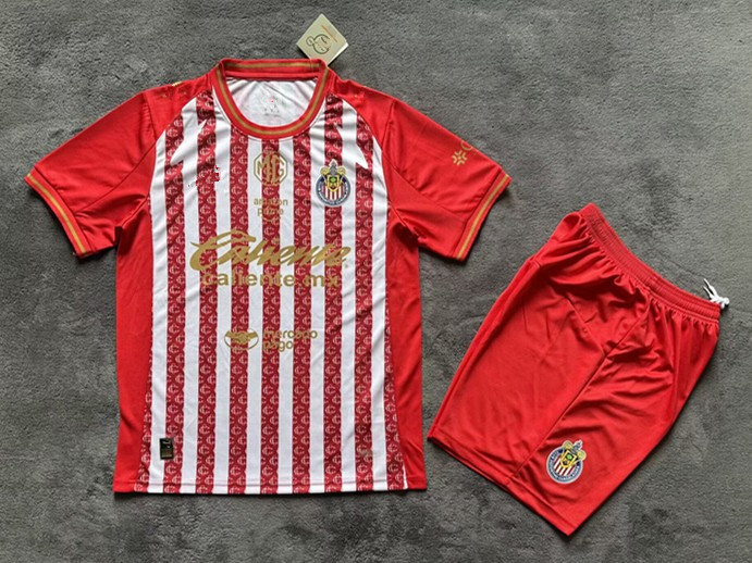 26-27 Deportivo Guadalajara Home Red&White Striped Soccer Uniform-2483