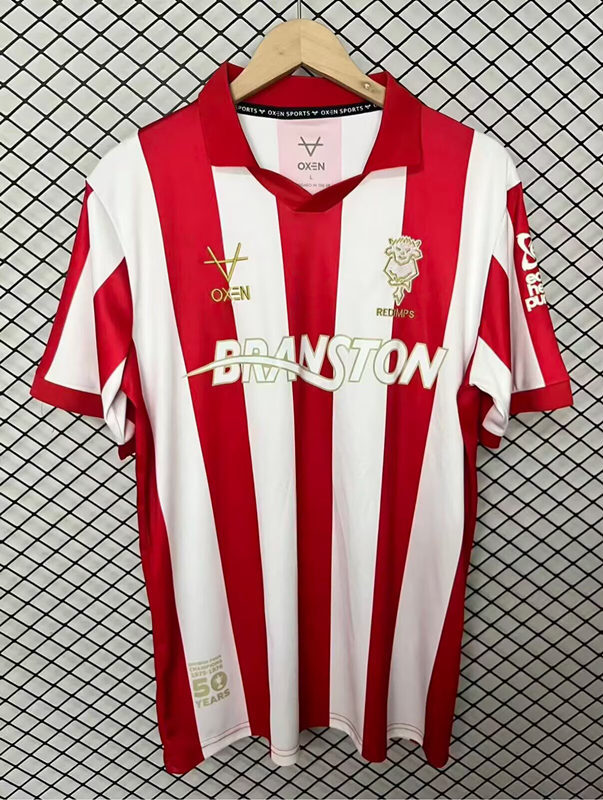 26-27 Lincoln City Home Red&White Striped Thailand Soccer Jersey AAA-2044