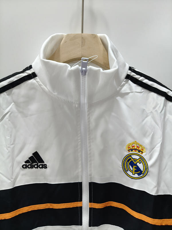 Retro Version 13-14  Real Madrid White Thailand Soccer Trench Coats With Hat-0225