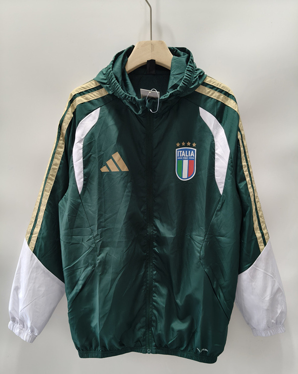 26-27 Italy Dark Green Single-sided Plaid Fabric Thailand Trench Coats With Hat- 0255