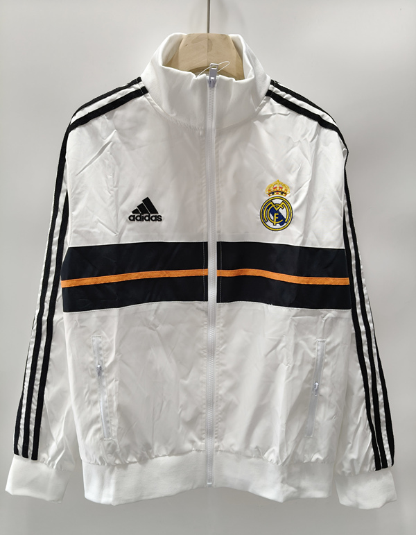 Retro Version 13-14  Real Madrid White Thailand Soccer Trench Coats With Hat-0225