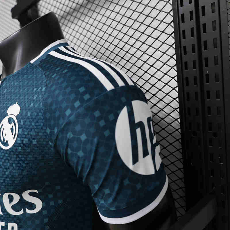 Side angle view of the away football shirt, displaying the slim player version silhouette