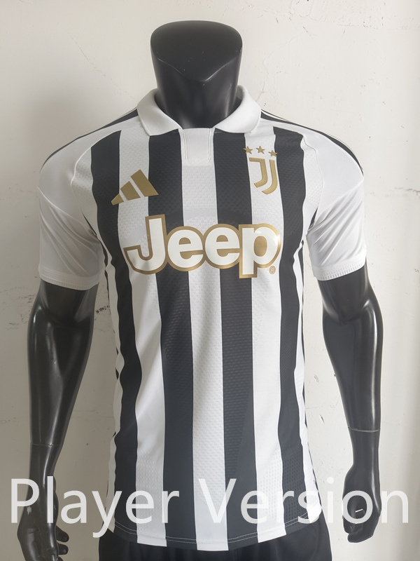 Front view of the Player Version 26-27 Juventus home black and white soccer jersey with bold striped design