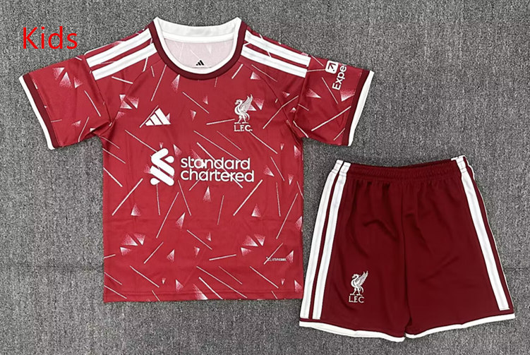 26-27 Correct Version Liverpool Home Red Kids/Youth Soccer Uniform-2353