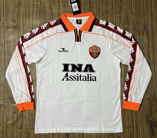 Retro Version 98-99 Roma Away White LS Thailand Soccer Jersey AAA-SL