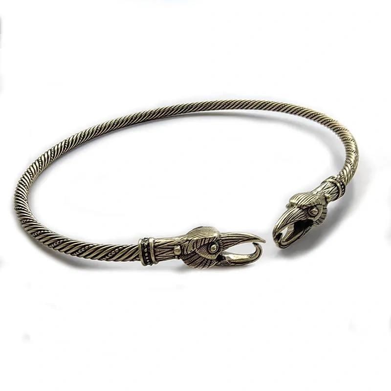 1pcs viking wolf bracelet Viking Wolf Head Fenrir Torc Neck Ring Ragnar Handmade Heavy Twisted Brass Wire Pagan Norse