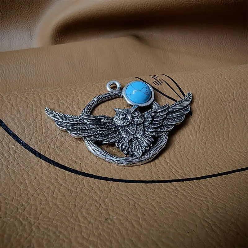 1pcs  moon and Owl  Necklace pendant Embed Natural stone pendant Mixed Metals Nature Camping Hiking Jewelry