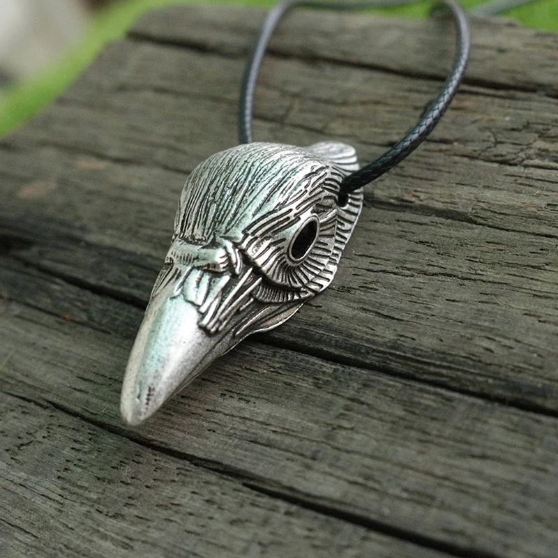 1pcs lanseis viking raven head pendant black bird charm men necklace  jewelry