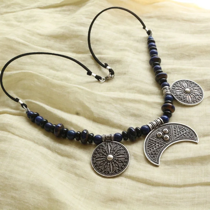 Slavic stone Jewelry Makeing For Women ceramics necklace, Viking Style Tribal Brooch Middle Ages Lunula Jewelry…