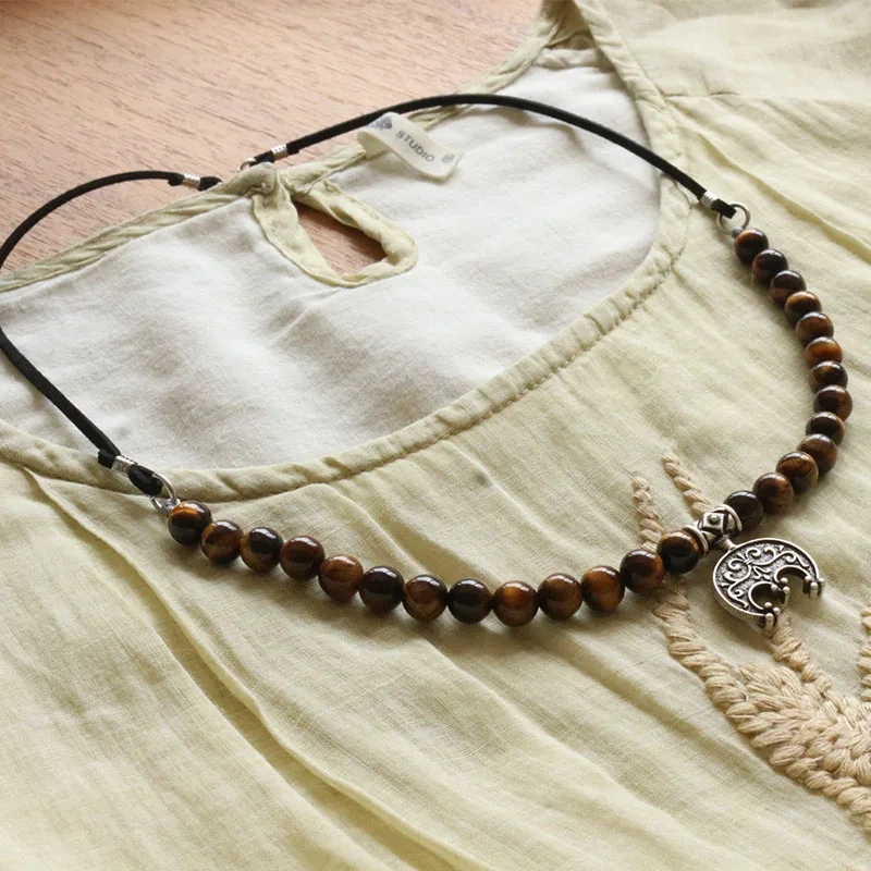 Slavic stone Jewelry Makeing For Women ceramics Amethyst necklace, Viking Tribal Brooch Middle Ages Lunula tiger eye diy Jewelry