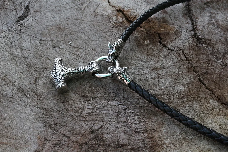 Men stainless steel necklace viking Dragon head with thor's hammer mjolnir necklace pendan norse talisman ethnic jewelry