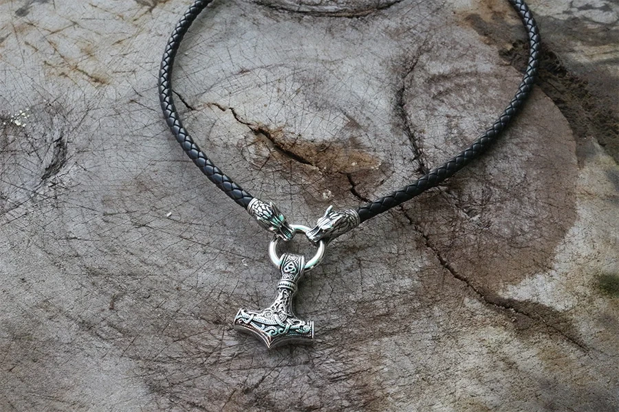 Men stainless steel necklace viking Dragon head with thor's hammer mjolnir necklace pendan norse talisman ethnic jewelry