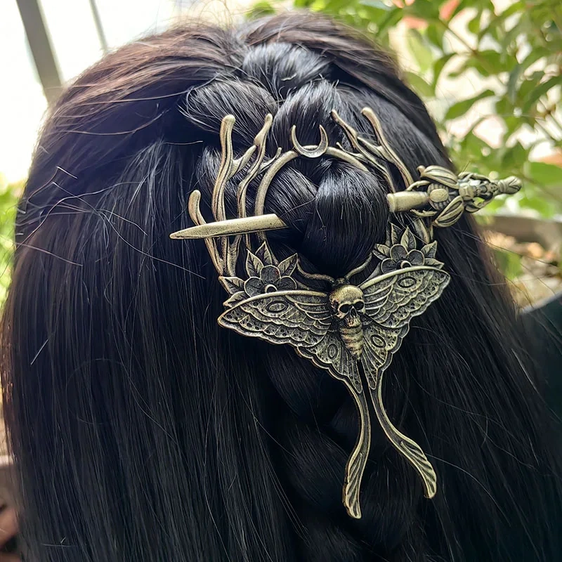 Viking pennanular brooch replica  dead head skull moth  hair stick Hair accessories Vintage Hair pins Hair Barrette