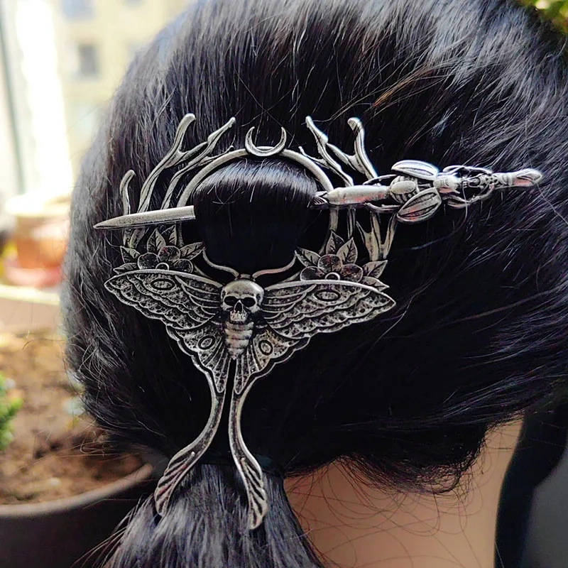 Viking pennanular brooch replica  dead head skull moth  hair stick Hair accessories Vintage Hair pins Hair Barrette