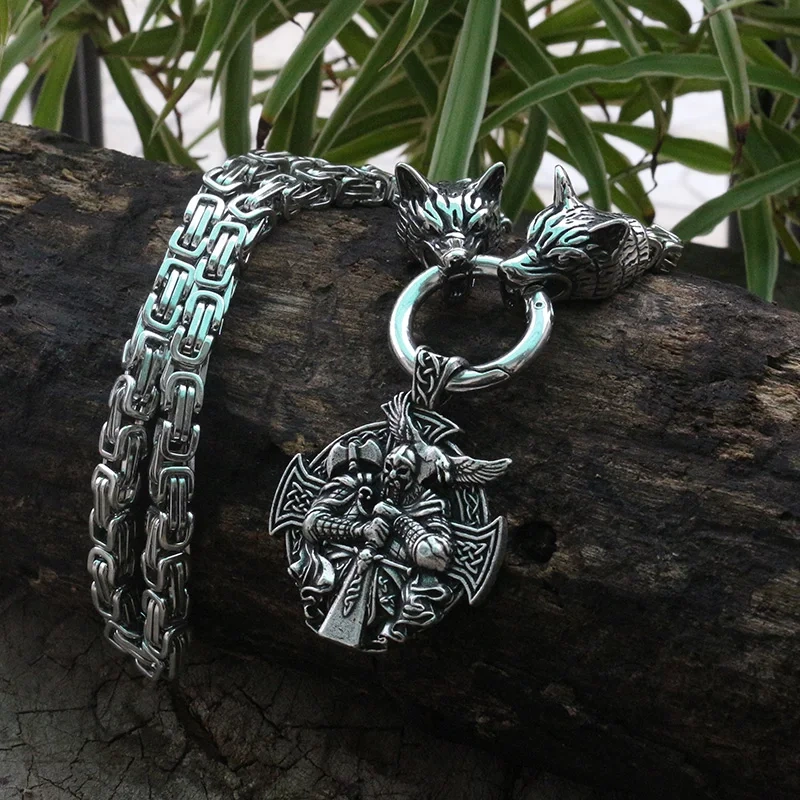 viking odin  Men stainless steel necklace with viking odin pendant norse talisman ethnic jewelry